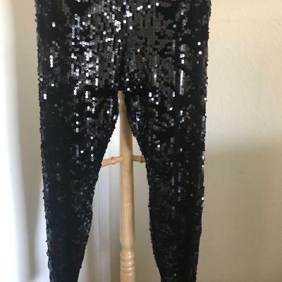 NWT Women's Express M/M Black Sequin Stretch High Rise Party Legging